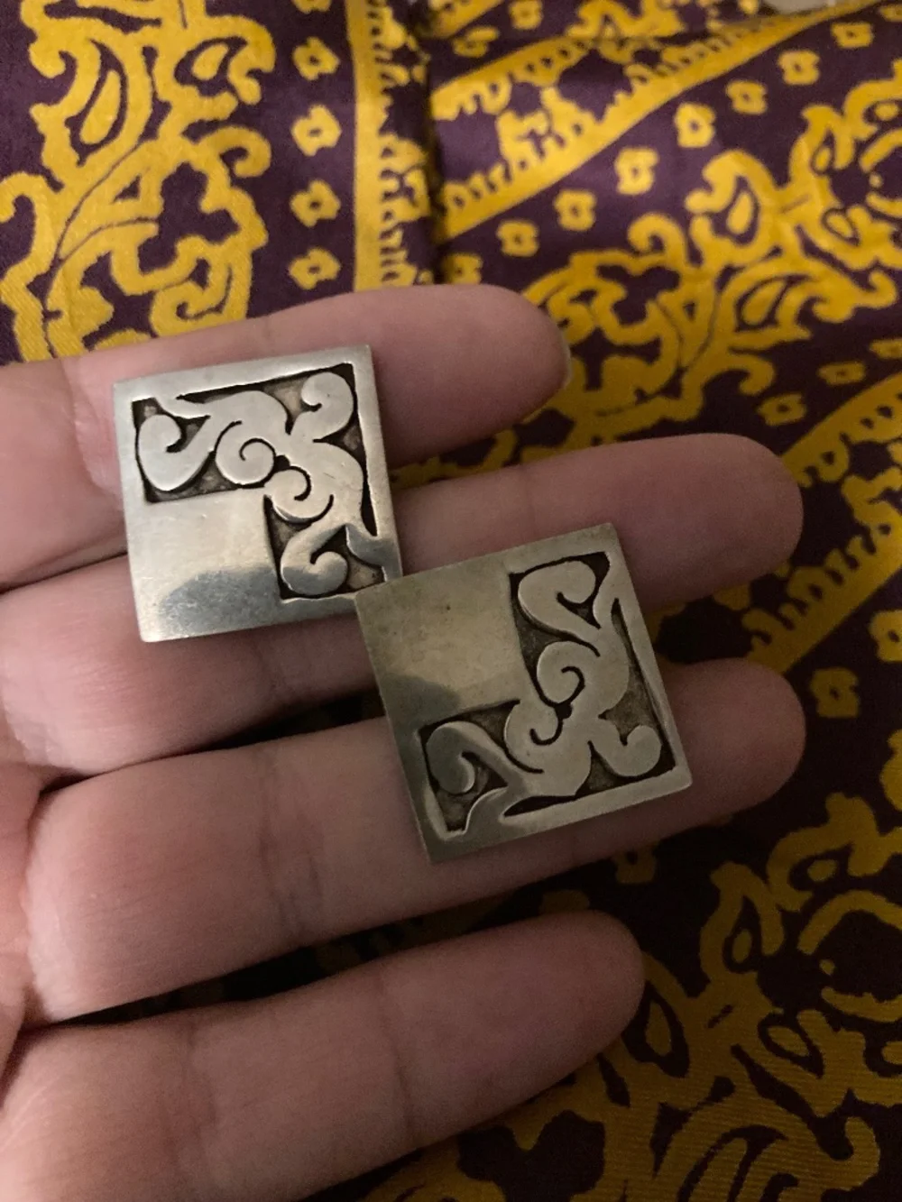 Vintage Mexico Sterling Silver Square Swirl Cufflinks 18.75g